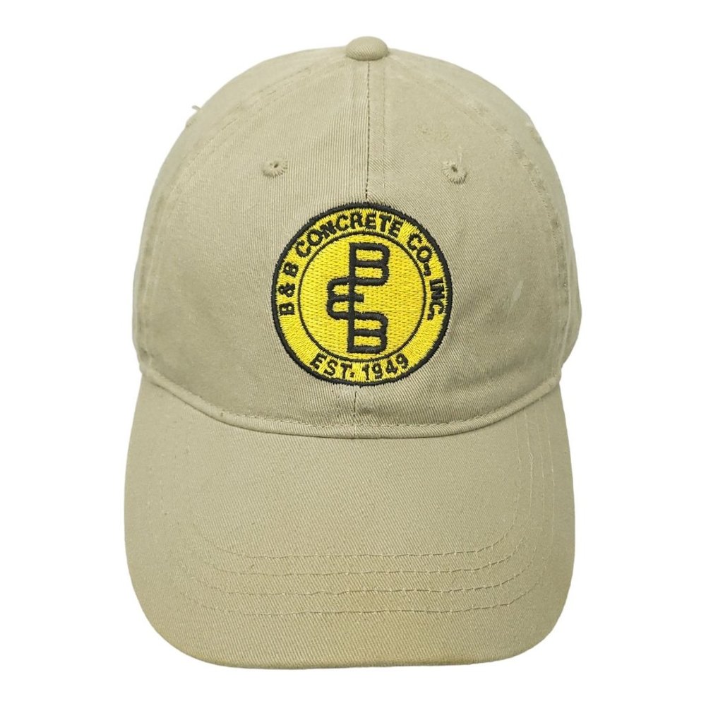 B & B Concrete Logo Patch Khaki Adjustable Tuck Strap Cap Trucker Baseball Hat